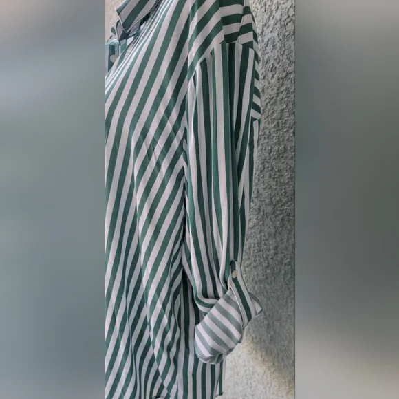 Jane and Delancey Green and White Striped Shirt - Picture 2 of 8